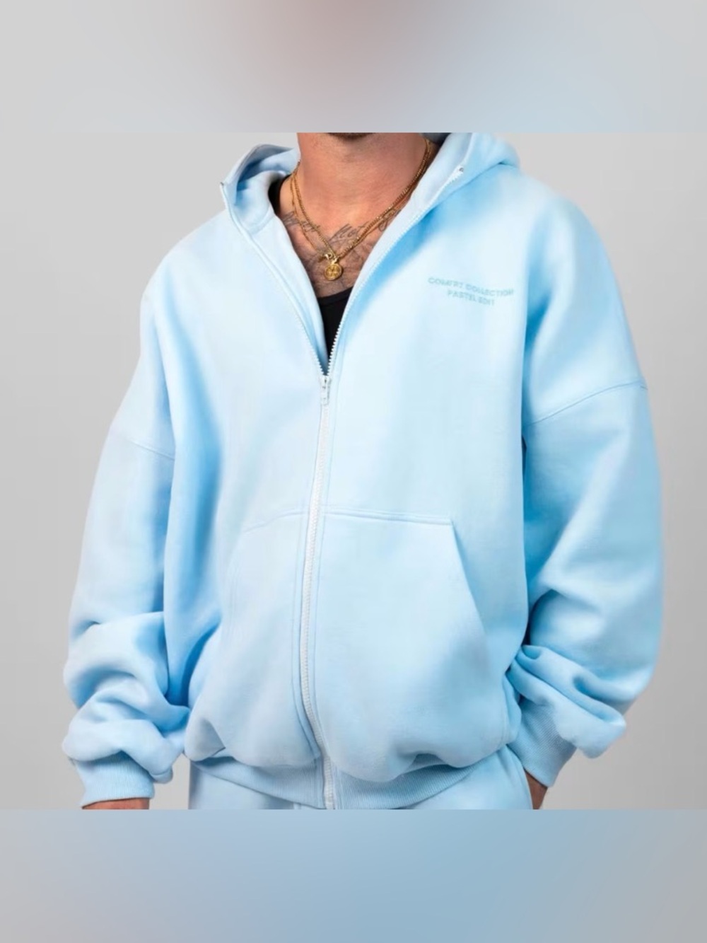New Comfrt Pastel Edits Light Blue Zip-Up Hoodie
